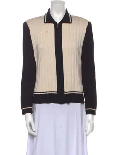 Pre-owned St John Colorblock Pattern Mock Neck Sweater In Neutral