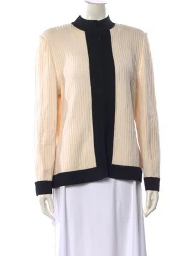 Pre-owned St John Colorblock Pattern Mock Neck Sweater In Neutral