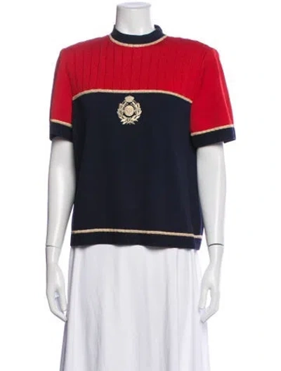 Pre-owned St John Colorblock Pattern Mock Neck Sweater In Red