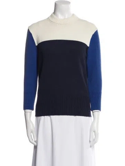 Pre-owned St John Colorblock Pattern Mock Neck Sweatshirt In Blue