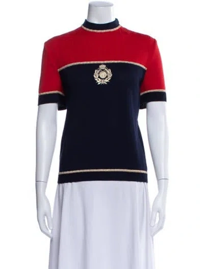Pre-owned St John Colorblock Pattern Mock Neck Top In Red