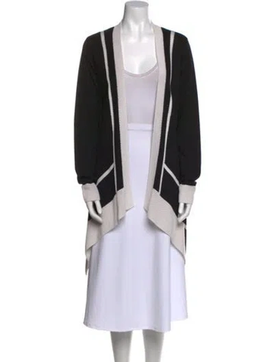 Pre-owned St John Colorblock Pattern Open Front Sweater In Black