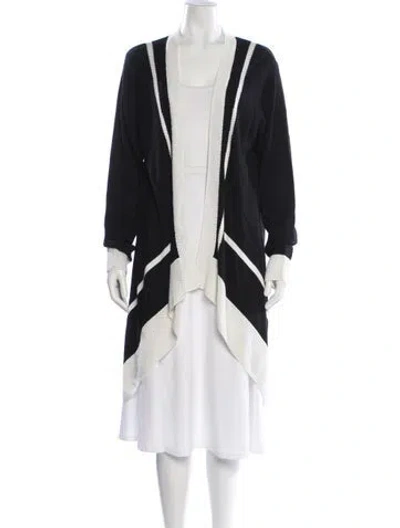Pre-owned St John Colorblock Pattern Open Front Sweater In Black