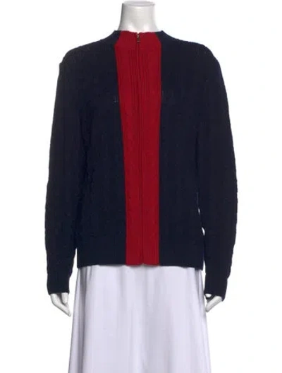 Pre-owned St John Colorblock Pattern Open Front Sweater In Blue