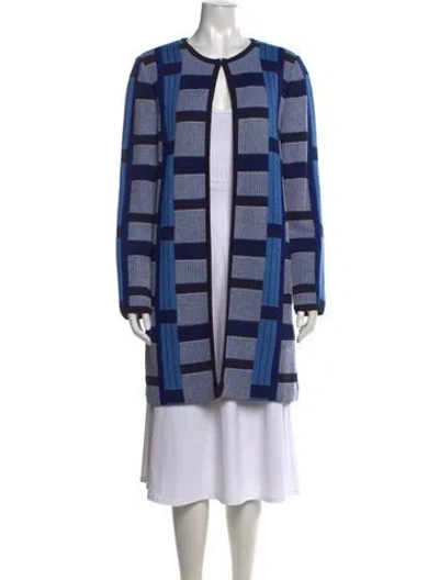 Pre-owned St John Colorblock Pattern Open Front Sweater In Blue