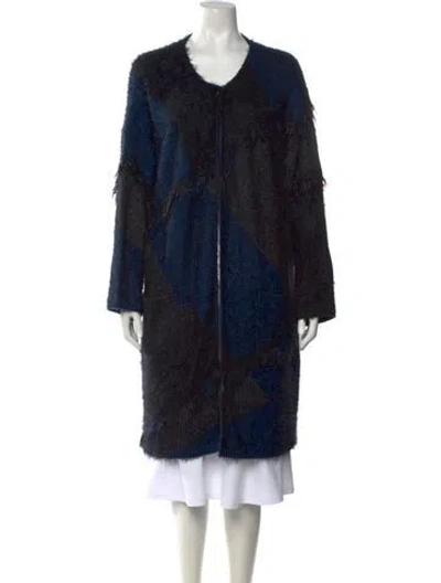 Pre-owned St John Colorblock Pattern Open Front Sweater In Blue