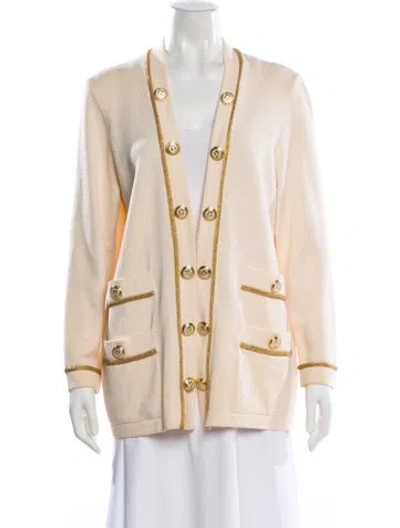 Pre-owned St John Colorblock Pattern Open Front Sweater In Neutral