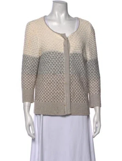 Pre-owned St John Colorblock Pattern Open Front Sweater In Neutrals