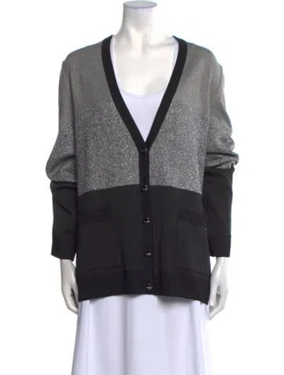 Pre-owned St John Colorblock Pattern Plunge Neckline Sweater In Gray