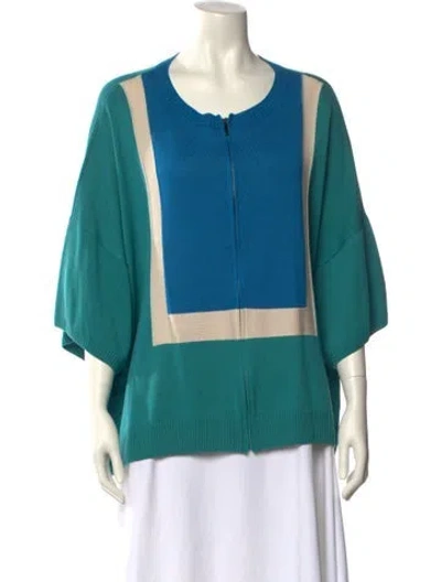Pre-owned St John Colorblock Pattern Scoop Neck Sweater In Blue