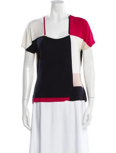Pre-owned St John Colorblock Pattern Scoop Neck Top In Neutral
