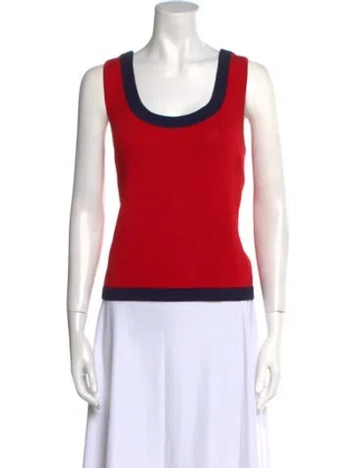 Pre-owned St John Colorblock Pattern Scoop Neck Top In Red