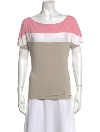 Pre-owned St John Colorblock Pattern Scoop Neck T-shirt In Neutrals