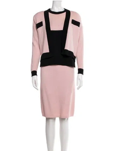 Pre-owned St John Colorblock Pattern Skirt Set In Pink