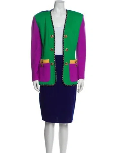 Pre-owned St John Colorblock Pattern Skirt Suit In Multi