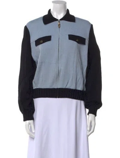 Pre-owned St John Colorblock Pattern Sweater In Blue