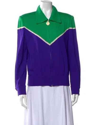 Pre-owned St John Colorblock Pattern Sweater In Purple