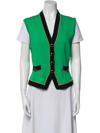 Pre-owned St John Colorblock Pattern Vest In Green