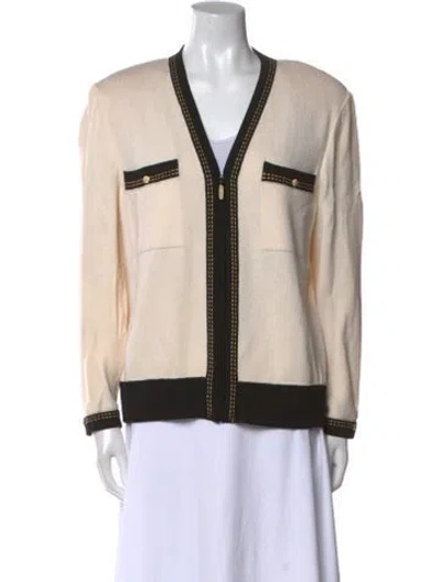 Pre-owned St John Colorblock Pattern V-neck Sweater