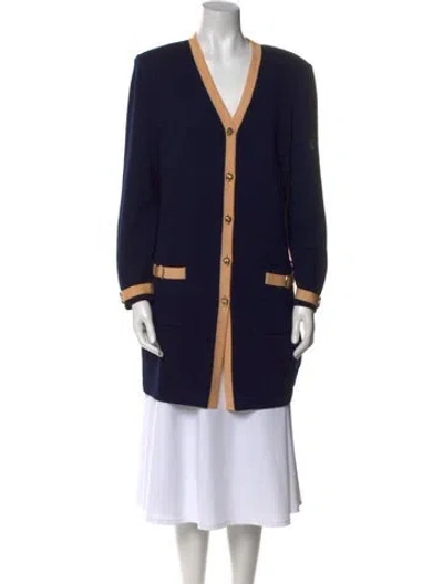 Pre-owned St John Colorblock Pattern V-neck Sweater In Black