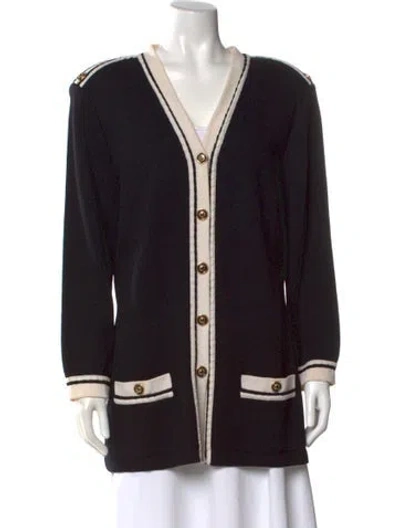 Pre-owned St John Colorblock Pattern V-neck Sweater In Black