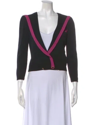 Pre-owned St John Colorblock Pattern V-neck Sweater In Black