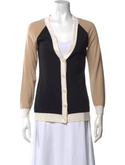 Pre-owned St John Colorblock Pattern V-neck Sweater In Black