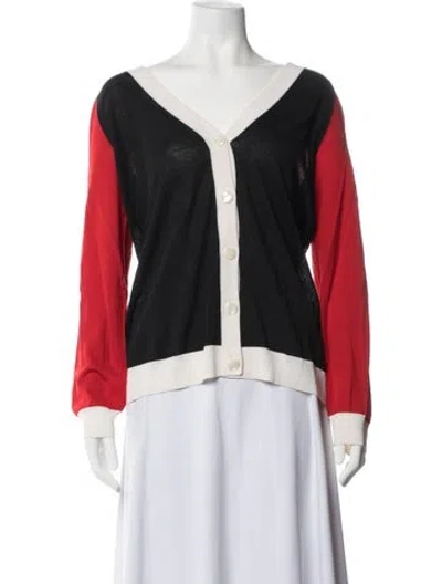Pre-owned St John Colorblock Pattern V-neck Sweater In Black