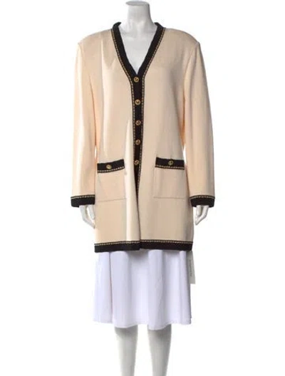 Pre-owned St John Colorblock Pattern V-neck Sweater In Brown