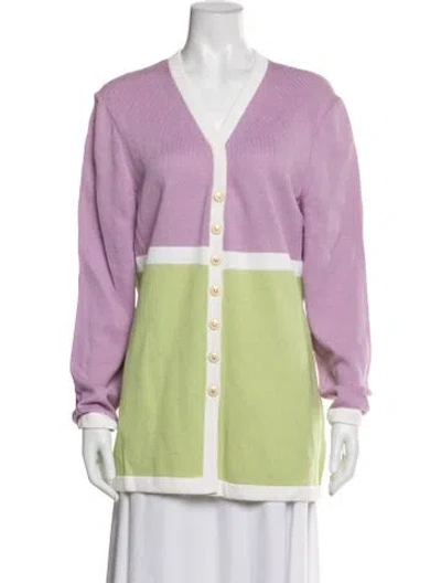 Pre-owned St John Colorblock Pattern V-neck Sweater In Multi