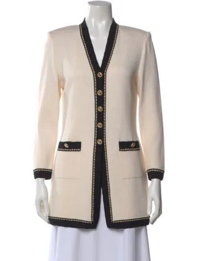 Pre-owned St John Colorblock Pattern V-neck Sweater In Neutral