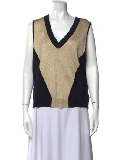 Pre-owned St John Colorblock Pattern V-neck Sweater In Neutrals