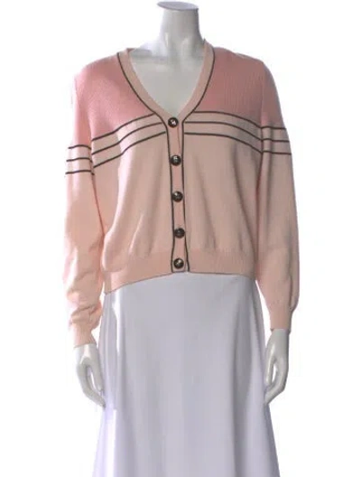 Pre-owned St John Colorblock Pattern V-neck Sweater In Pink