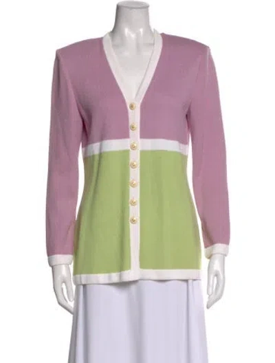 Pre-owned St John Colorblock Pattern V-neck Sweater In Purple