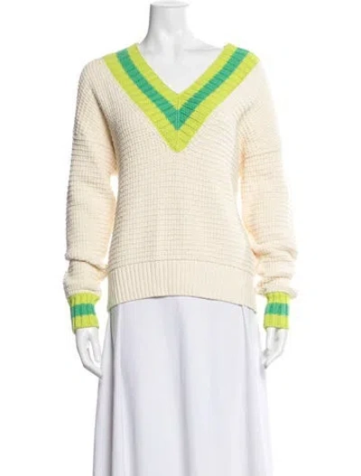 Pre-owned St John Colorblock Pattern V-neck Sweater W/ Tags In Yellow