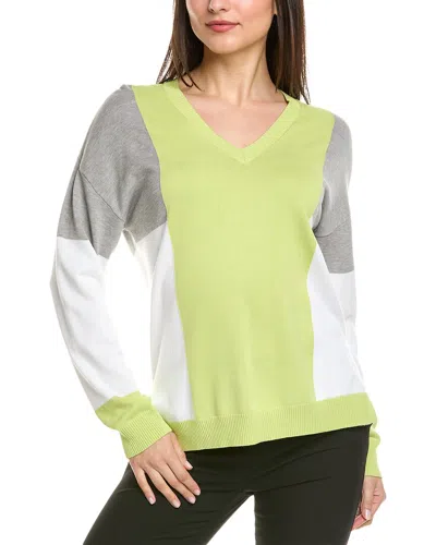 St John Colorblocked V-neck Sweater In Green