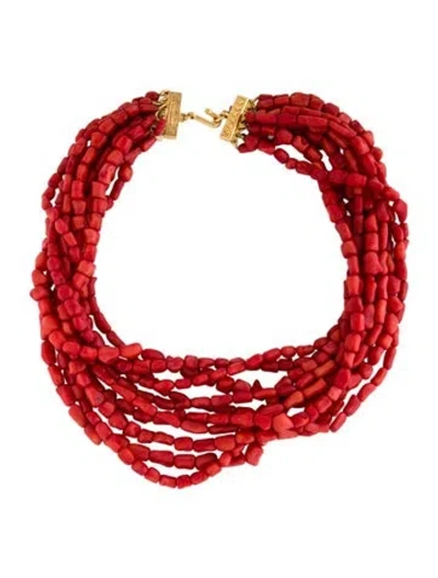 Pre-owned St John Coral Beaded Multistrand Necklace, 19.25" In Red