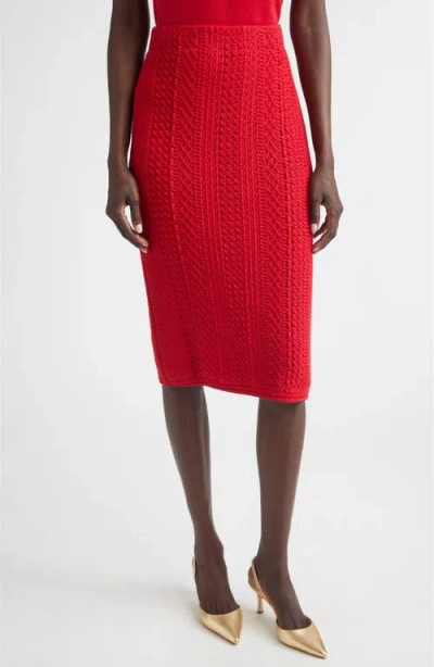St John St. John Cotton Blend Mixed Stitch Sweater Skirt In Red