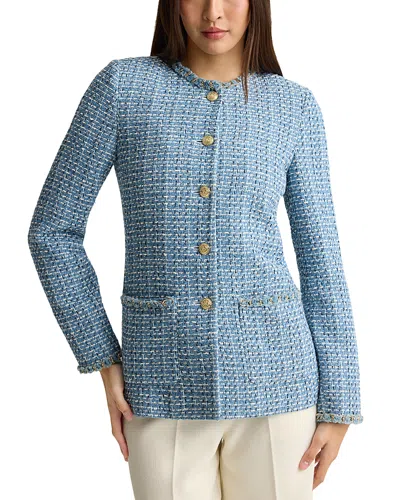 St John Cotton Blend Tweed Jacket In Blue