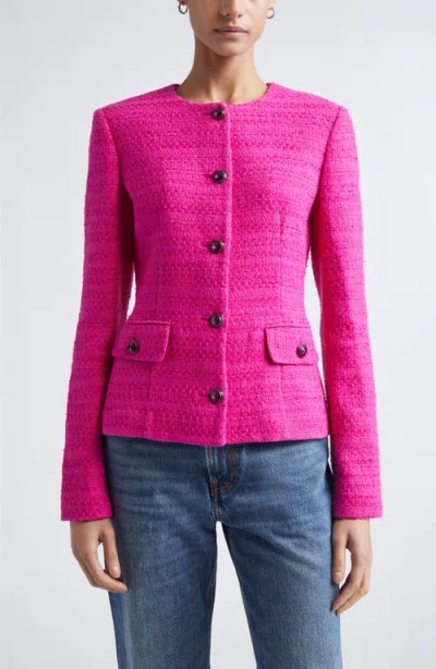 St John St. John Cotton Blend Tweed Jacket In Pink