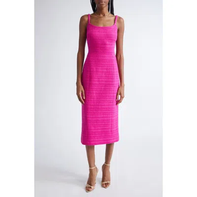 St John St. John Cotton Blend Tweed Sheath Midi Dress In Pink