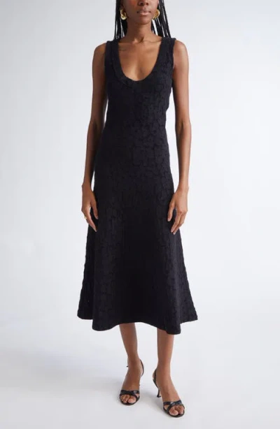 St John St. John Cotton Blend Velveteen Leopard Jacquard Midi Dress In Black
