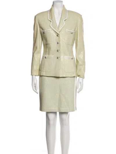 Pre-owned St. John Couture Alligator Crystal Embellishments Skirt Suit In Green