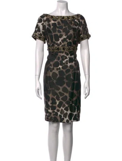 Pre-owned St. John Couture Animal Print Knee-length Dress In Black