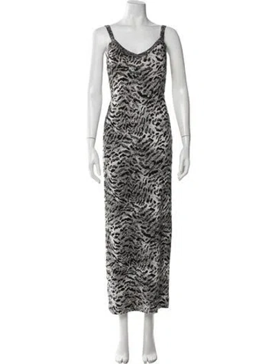 Pre-owned St. John Couture Animal Print Long Dress In Grey