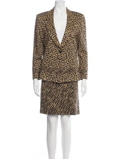 Pre-owned St. John Couture Animal Print Skirt Suit In Black