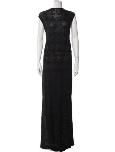 Pre-owned St. John Couture Bateau Neckline Long Dress In Blue