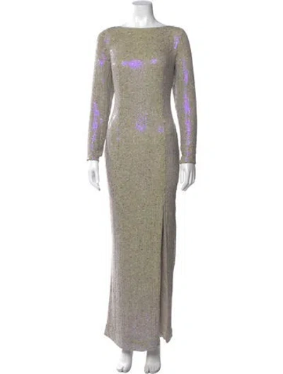 Pre-owned St. John Couture Bateau Neckline Long Dress In Gray