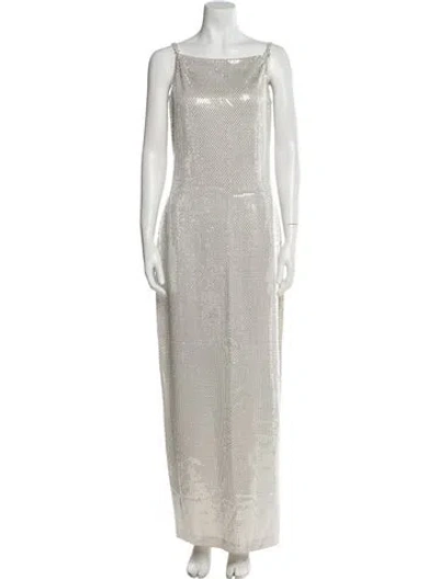Pre-owned St. John Couture Bateau Neckline Long Dress In Multi