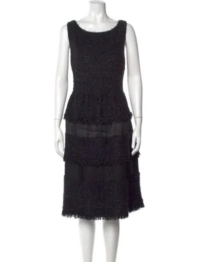 Pre-owned St. John Couture Bateau Neckline Midi Length Dress In Black
